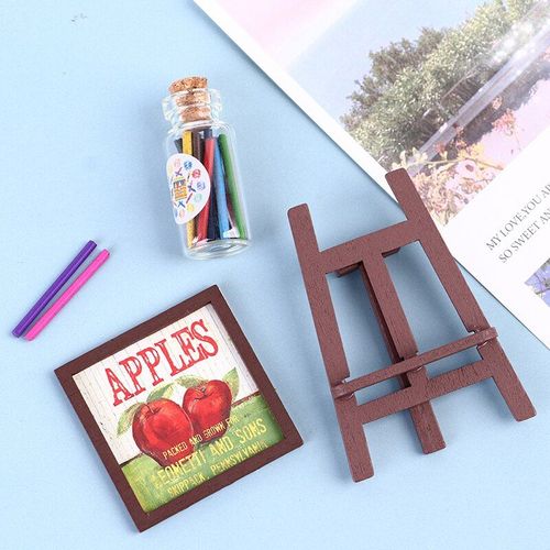 Mini Chevalet À Fruits Pour Maison De Poupée, Ensemble De 2 Pièces, Pinceaux, Crayons, Accessoires De Scène, Jouets