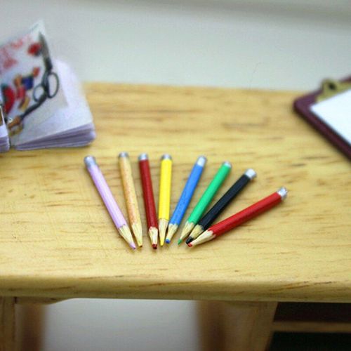 Accessoires Miniatures Pour Maison De Poupée, Mini Crayon Coloré, Échelle 1/12, 8 Pièces/Lot