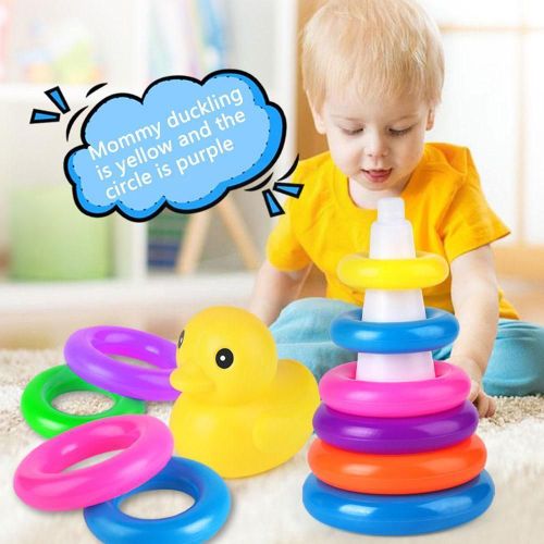 Anneau Pour Enfants, Petit Canard Jaune, Tour Arc-En-Ciel, Puzzle À Empiler, Jouets, Éducation De La Petite Enfance, Cercle Pour Bébé, 1 Pièce, Y9o1