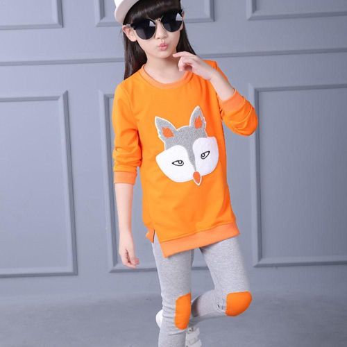 Combinaison De Sport À Manches Longues Pour Filles, Costume Deux Pièces, Dessin Animé, Grande, Version Coréenne, Renard, Loisirs, Printemps Et Automne, U2q5