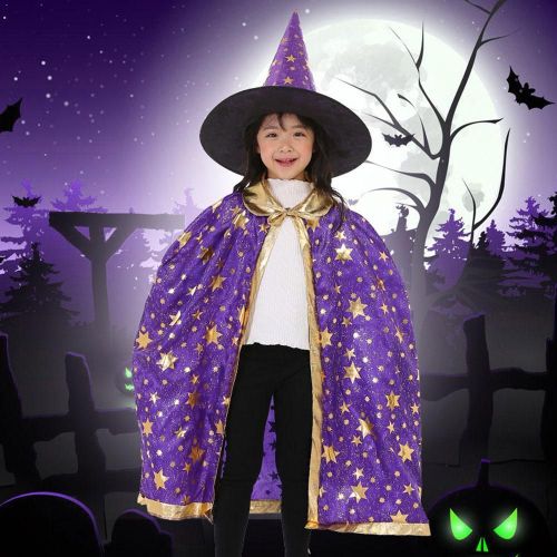 Cape D'halloween Pour Enfants, Costume De Spectacle, Petit Magicien, Costume Cinq Étoiles, Chapeau De Sorcière, Cape De Cosplay E4f9