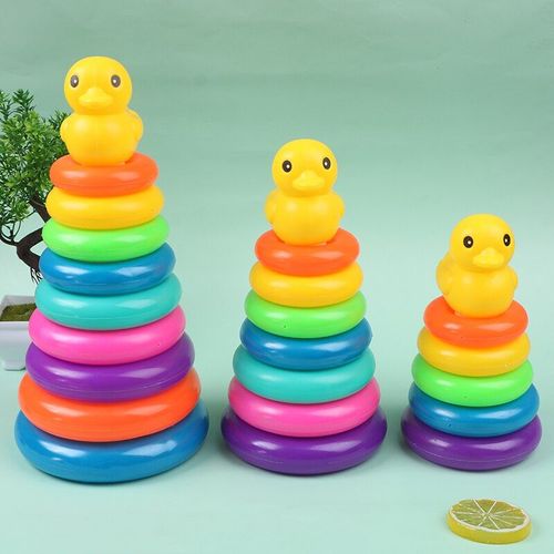 Tour Arc-En-Ciel Pour Enfant, Petit Canard Jaune, Cercle D'empilage, Puzzle, Jouet, Anneau, Éducation De La Petite Enfance, 1 Pièce
