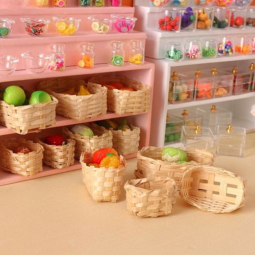 Mini Panier En Bambou, 1 Pièce, Simulation De Nourriture, Jouets Pour Décoration De Maison De Poupée, Accessoires Miniatures 1/12
