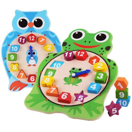 Puzzle En Bois Montessori Avec Chiffres, Horloge Grenouille/Hibou, Blocs De Construction Colorés Pour Enfants, Dessin Animé, Illumination