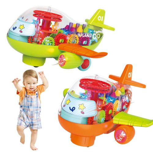 Jouet D'avion Avec Engrenages Mobiles Colorés Visibles, Lumière Led Et Effets Sonores, Véhicule De Jouet Transparent Ou Pour Tout-Petits De 2 À 5 Ans