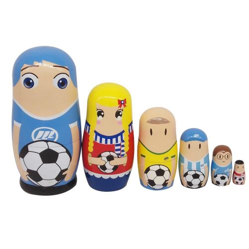 Figurines De 6 Joueurs De Football En Bois Pièces/Ensemble, Poupée Emboîtable Matryoshka, Jouet Pour Enfants, Cadeau