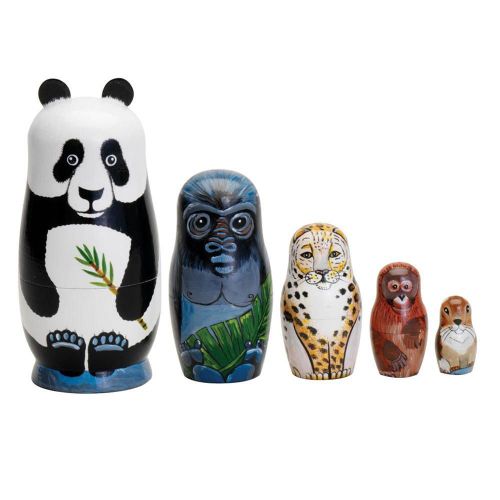 Poupées En Bois De Tigre Panda Russe, Jouet Matrioshka Fait À La Main, Jouets Éducatifs Pour Enfants, Cadeau, 5 Pièces/Ensemble