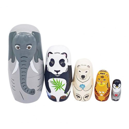 Ensemble De Jouets Éducatifs Pour Enfants, 5 Pièces, Dessin Animé, Éléphant, Panda, Ours, Tigre, Pingouin Matrioshka, Poupée De Nidification, Cadeaux