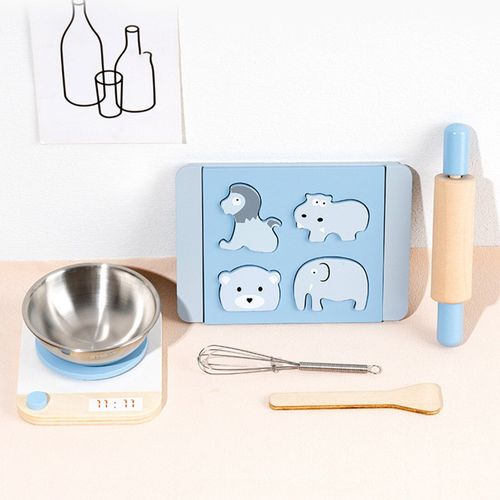 Ensemble De Cuisine Pour Enfants, Bol En Acier Inoxydable, Rouleau À Pâtisserie En Bois, Moules De Cuisson, Planche À Puzzle Animaux, Jouets Cadeaux Pour Enfants