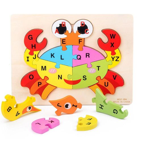 Puzzle En Bois Avec Train D'animaux Pour Enfants, Jouet Éducatif, 26 Lettres, A-Z