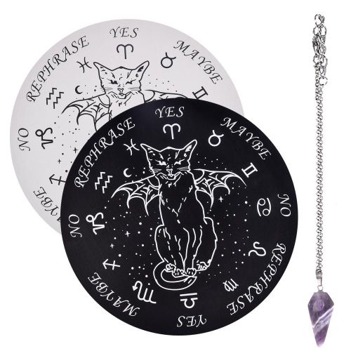 Planche De Divination En Bois De 25cm, Pendule Chat Noir, Planche De Divination En Cristal, Pendule De Radiesthésie, Collier, Accessoires De Divination, Ornements