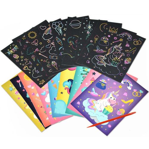 Kit De Cartes En Papier Pour Peinture Magique Arc-En-Ciel, Dessin Animé Licorne Dinosaure, Planche À Dessin, Jouet Éducatif De Bricolage Pour Enfants, 9 Pièces/Ensemble