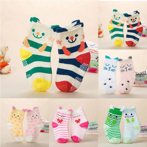 Chaussettes Antidérapantes Pour Bébé, 2 Paires, En Coton Doux, Motif Animal De Dessin Animé, Pour Garçon Et Fille