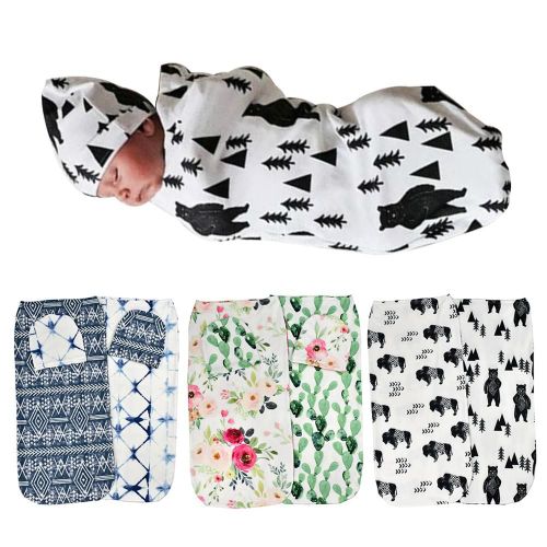 Couverture Extensible Pour Bébé Garçon Et Fille, Ensemble De 2 Pièces, Motif Floral, Couvre-Tête Enveloppée