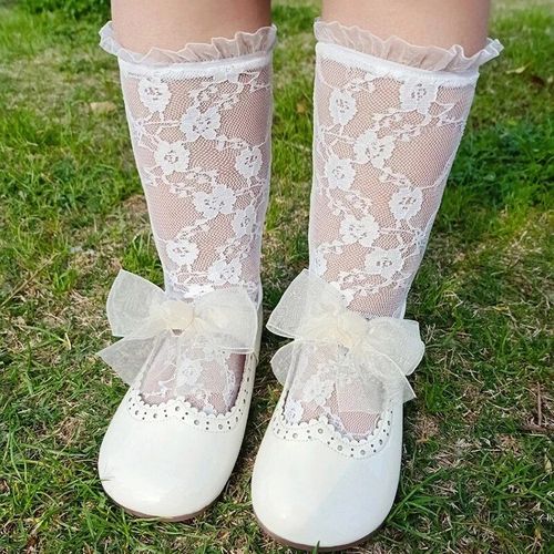 Chaussettes Tube En Dentelle Pour Enfants, Nouveau Style, Chaussettes Princesse En Maille, Mode D'été, Hauteur Du Genou
