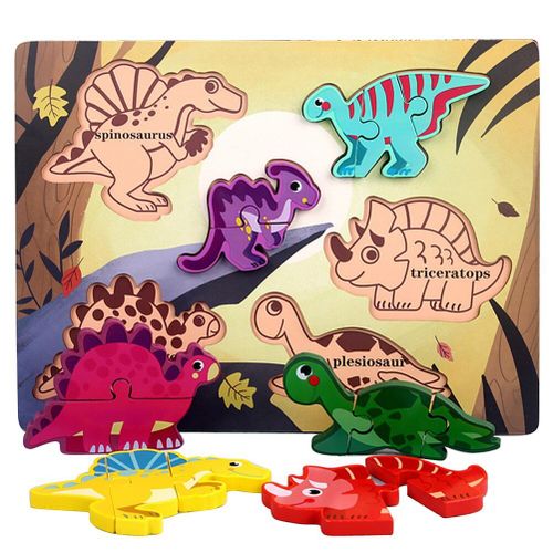 Puzzle dinosaure 3D en bois pour enfants, planches à main, jouets d'apprentissage éducatifs Montessori, jeux de formes géométriques
