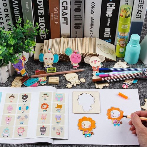 Masque De Peinture En Bois Pour Enfants, Dessin Animé, Animaux, Graffiti, Bricolage, Couleur, Maternelle, Artisanat D'art, Jouets Créatifs, Cadeau
