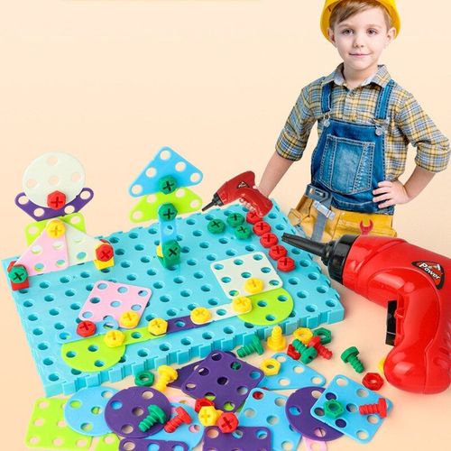 Jeu De Construction En Plastique Pour Enfants, Puzzle De Perceuse, Jouets De Groupe À Vis, Kit De Tabouret Pour Enfants, Design De Mosaïque, Jouet De Construction