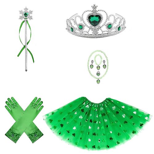 Ensemble De Costumes De Princesse Pour La Saint-Patrick, Vert Shamrock, Pour Filles, Kit De Déguisement Elsa, Accessoires De Cosplay, Avec Jupe