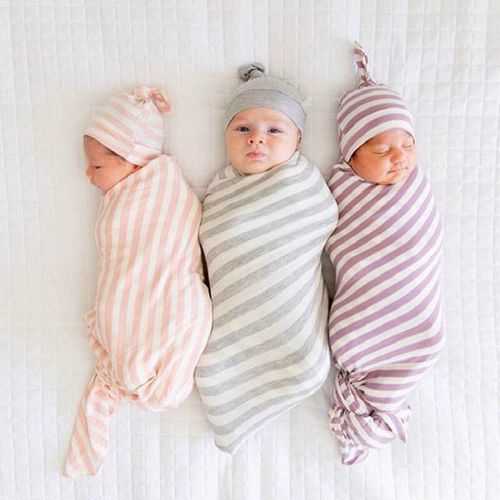 Couverture De Sommeil Chaude À Rayures Pour Nouveau-Né, Chapeau Enveloppant, Ensemble De Bonnets Pour La Décharge Du Nouveau-Né De 0 À 6 Mois