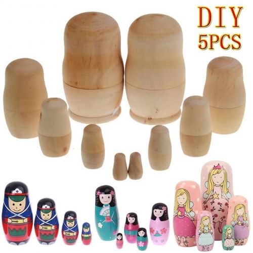 Matryoshka En Bois Pour Enfants, 5 Pièces/Ensemble, Bricolage, Peinture Vierge, Jouets De Nidification Traditionnels Russes, Cadeau De Noël