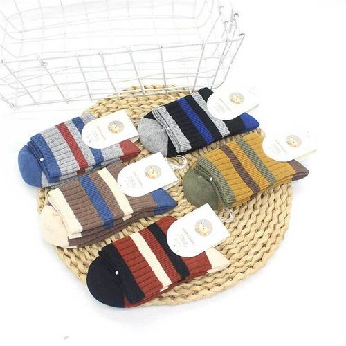 Chaussettes En Coton Épais Pour Enfants, 5 Paires, Automne Et Hiver, Pour Garçons Et Filles, Dans Le Tube, À Rayures, Couleur Assortie