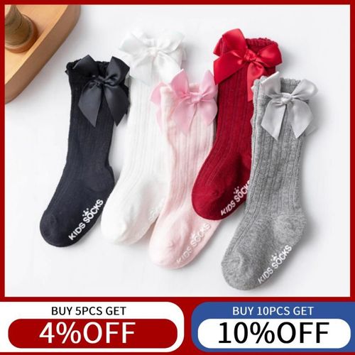 Chaussettes À N¿Ud Pour Bébé De 0 À 3 Ans, Tube Haut, Antidérapantes, Couleur Unie, Coton Doux, Longues Chaussettes Courtes Pour Enfants, Printemps Automne