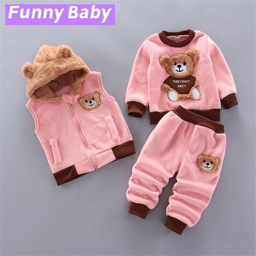 Ensemble De Vêtements Coréens Pour Enfants, 3 Pièces/Ensemble, Gilet Et Pantalon En Velours Épais Et Chaud, Costume De Maison Pour Filles Et Garçons De 1 À 3 Ans