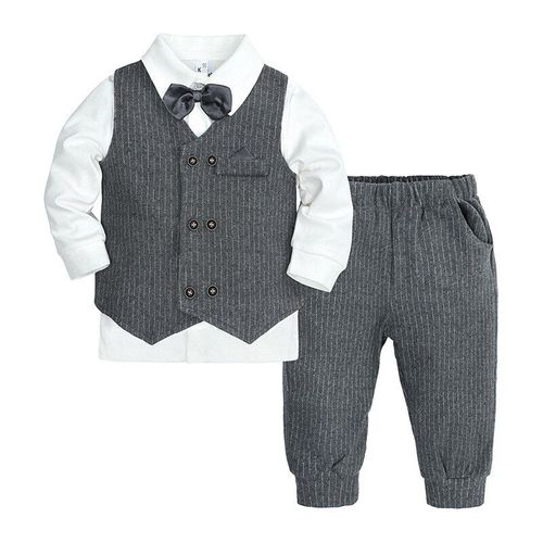 Ensemble De Vêtements Pour Bébé Garçon, Nouvelle Collection Printemps-Automne 2020, À Carreaux, Avec N¿Ud Papillon, Gilet Et Pantalon