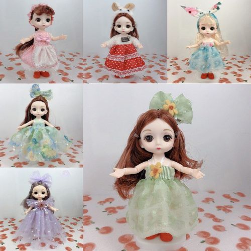 Poupée Princesse 3d Pour Filles, 17cm, Avec Grands Yeux, Robe De Mariée En Denim, Vêtements Haut Et Short, Articulations Mobiles, Jouets Pour Filles