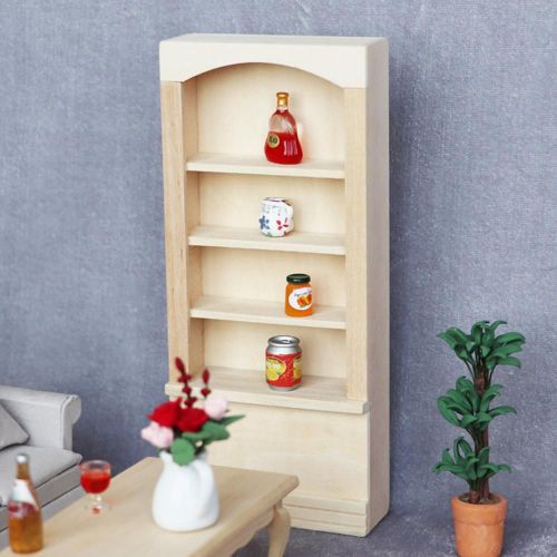 Mini Bibliothèque Vierge En Bois À 4 Étagères 1/12, Accessoire De Mobilier Pour Maison De Poupée