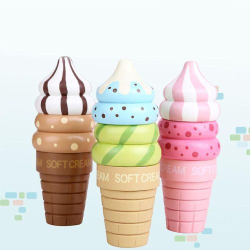 Aimant En Bois Crème Glacée Connectée, Jouets Éducatifs Pour Enfants, Maison De Jeu, Cuisine, Nourriture