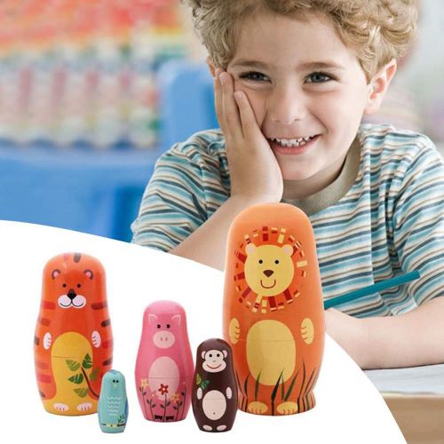 Ours En Bois 5 Pièces/Ensemble Poupées Russes Pour La Nidification, Fait À La Main, Décor De Bureau, Cadeau, Jeu Interactif Parent-Enfant