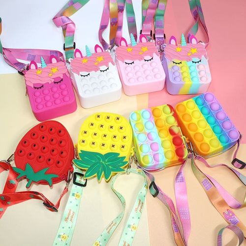 Sac À Bandoulière Licorne Arc-En-Ciel, Sac De Rangement De Papeterie À Bulles, Anti-Stress Pour Enfants Et Adultes, Jouets Pour Autisme