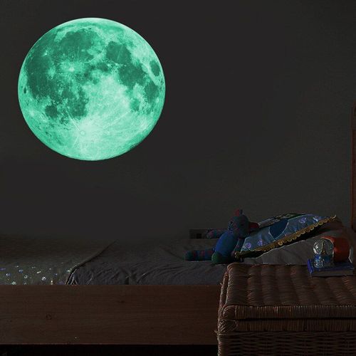 Autocollant Mural Lune Lumineuse 3d, 30cm, Adhésif De Décoration Pour Chambre À Coucher Et Salon, Pour La Maison, Scintillant Dans La Nuit