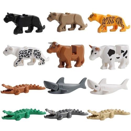 Figurines D'animaux En Blocs De Construction À Assembler, Pour Enfants, Jouets En Forme De Baleine, Tigre, Léopard, Éléphant, Loup, Requin Et Ours Polaire,