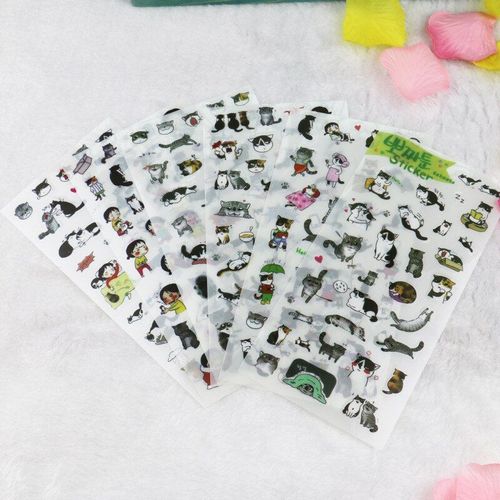 Autocollants Créatifs Transparents En Pvc, 6 Feuilles/Ensemble, Décoratifs Pour Album Photo Chat Noir Et Blanc Mignon, Jouet Pour Enfant, Diy Bricolage, 2021