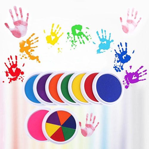 Encreurs Amusants 6 Couleurs Pour Utilisation Des Mains Comme Tampons, Accessoires De Bricolages Ronds Et Grands Pour Fabrication De Cartes, Peintures Et Artisanat Maison, Jouets Interactifs D'apprent