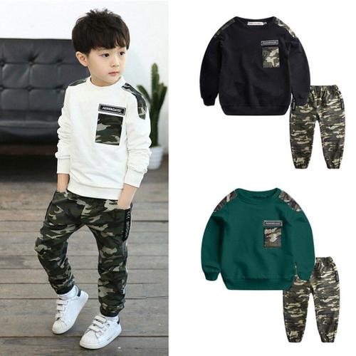 Ensemble De Vêtements D'hiver Pour Bébés Garçons Et Adolescents, Survêtement Avec Lettres De Camouflage, Hauts Et Pantalons, 2 Pièces