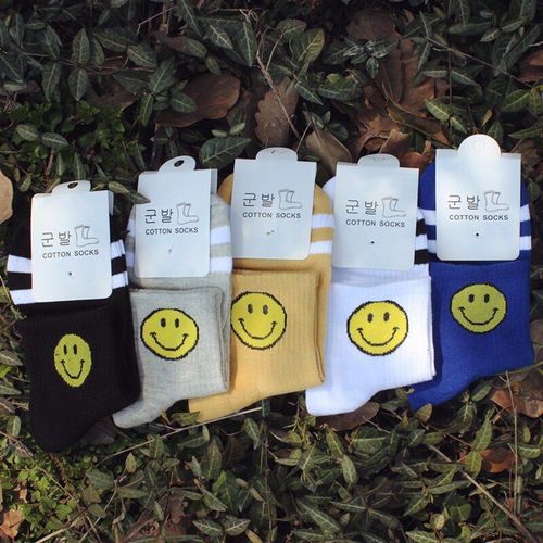 Chaussettes Unisexes À Motif Smiley Dessin Animé, Chaussettes Japonaises Harajuku, Chaussettes Amusantes En Coton Haut, Calceines Mignonnes À La Mode Pour Femmes