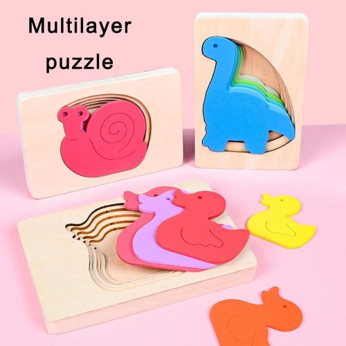 Puzzle Multicouches En Bois Pour Enfants, Cartes D'animaux, Dégradé, Éléphant, Baleine, Dinosaure, Cadeaux Éducatifs Pour Enfants D'âge Préscolaire
