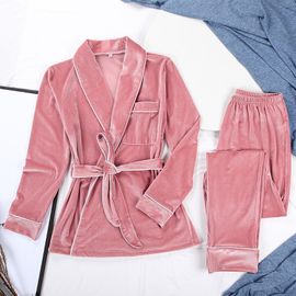 Pyjama En Velours Rose Pour Femmes, Ensemble Deux Pièces, Chaud, Poches, Manches Longues, Robes Et Pantalons, Costume De Nuit Épais Décontracté