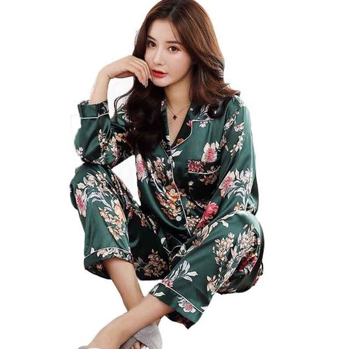 Ensemble De Pyjama En Soie Satinée Pour Femme, Tenue De Nuit À Boutons, 2 Pièces, Pour L'hiver