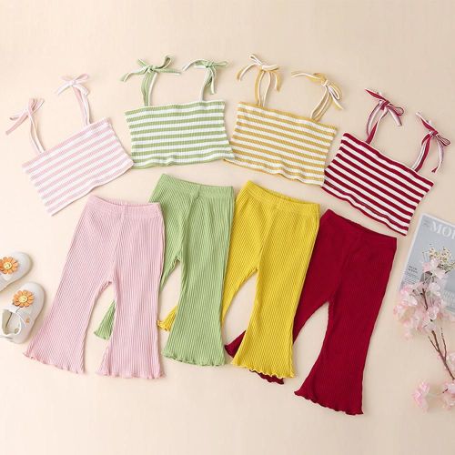 Ensemble De Pantalon Court Rayé Pour Bébé Fille, Joli Pantalon Évasé, Élastique, Taille Haute, Bas Cloche Évasé, Princesse
