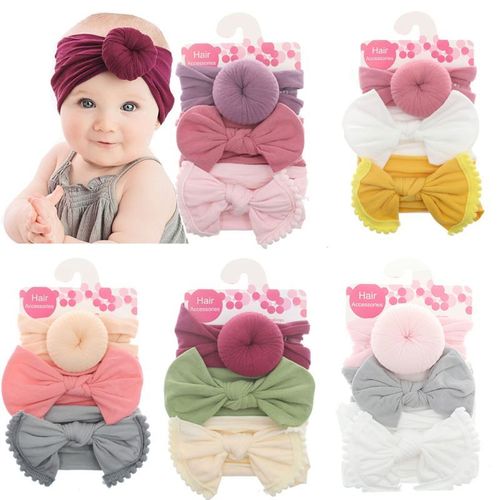Bandeau En Nylon Solide Avec N¿Ud Pour Filles, Joli Turban En Coton Doux Pour Enfants, 3, Pièces/Ensemble