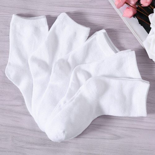 5 Paires De Chaussettes Pour Enfants, Blanc Pur, Pour Bébé Garçon Et Fille, En Coton Respirant, Solide, Pour Sport, Printemps