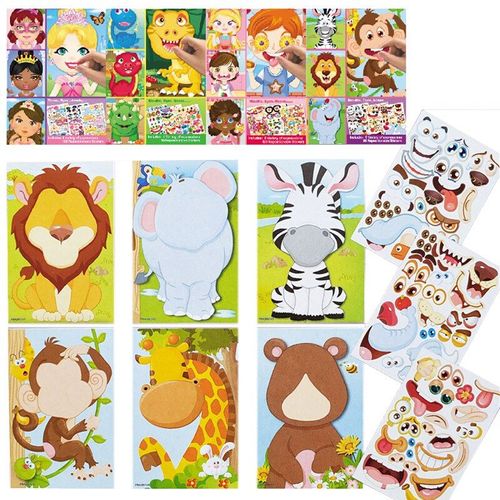 Autocollants Diy À Motif Animaux Jeu Éducatif Pour Enfant, Stickers À Thème, Fais Une Grimace, Princesse, Puzzle, Dinosaure, Exercice D'identification,