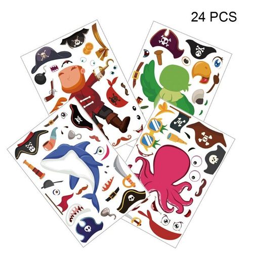 24 Feuilles D'autocollants Pour Bricolage, Décoration De Meubles À Thème Pirate, Auto-Adhésif, Facile À Décoller, Dessin Animé, Découpe 3d, Décor De Fête