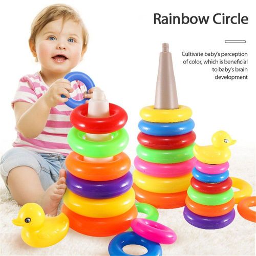 Jouets Éducatifs Montessori Pour Bébé, Petit Canard Jaune, Tour Arc-En-Ciel, Anneaux Empilables, Puzzle, Jouets Éducatifs Précoces, 0-2t