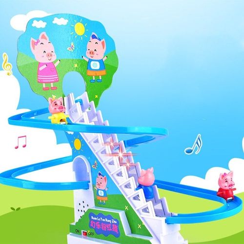 Rampe De Course À Musique Légère Pour Enfants, 1 Ensemble, Glissante, Cadeau D'anniversaire, Dessin Animé, Cochon, Jouet Électrique Pour Monter Les Escaliers